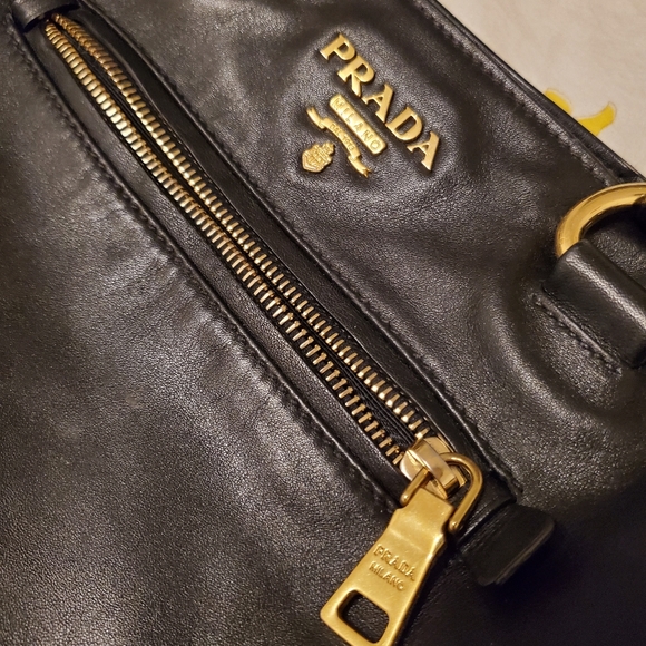 Prada black leather gold hobo tote purse bag used - Picture 2 of 13